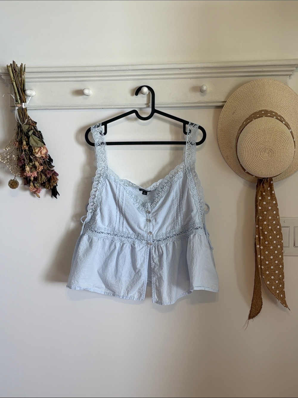 wild fable Light Blue Lace-Trim Camisole Tank